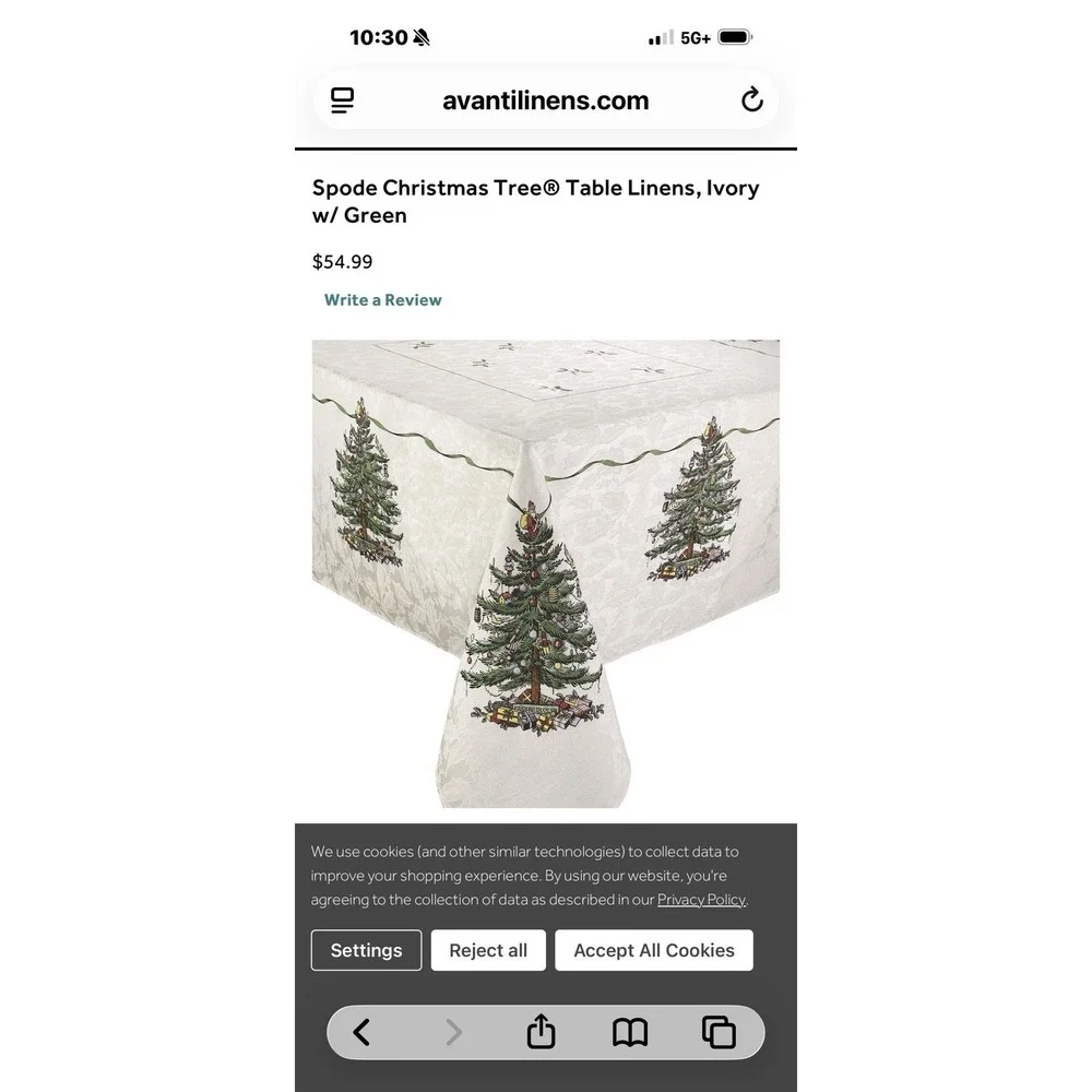 Avanti Spode Christmas Tree Rectangular Tablecloth 54"x116" Ivory Damask - Picture 2 of 3
